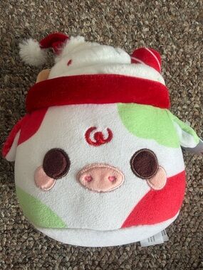 Plush Pig Stuffed Animal - White & Red Cozy Cuffed Plush